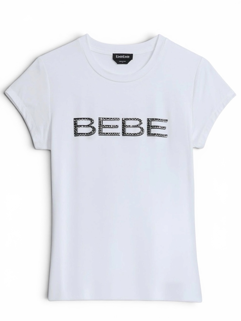 bebe White Tee with Studded Black BEBE Logo, Women’s, SZ-Med. Brand New!